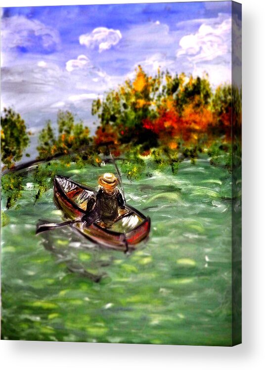 Fishing Acrylic Print featuring the painting Fishing by Evelina Popilian