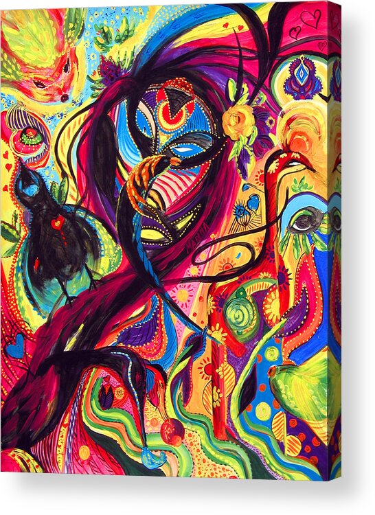 Abstract Acrylic Print featuring the painting Raven Masquerade by Marina Petro