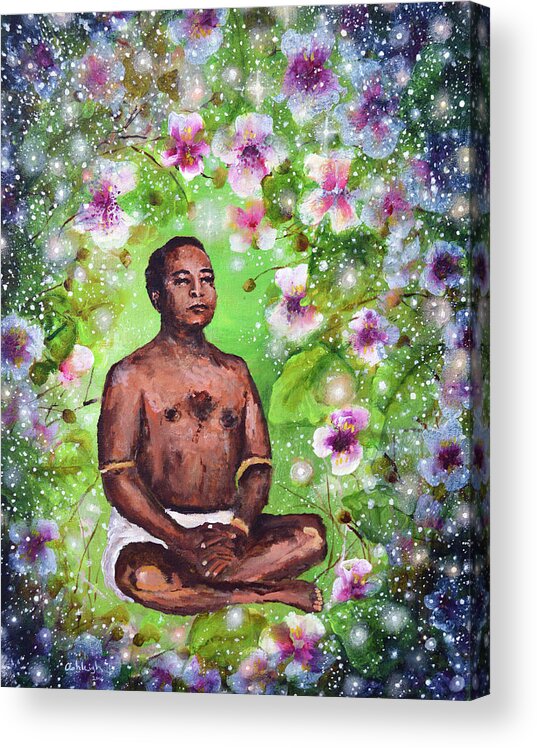 Paramhansa Yogananda Acrylic Print featuring the painting Floating on the Sea Of Bliss by Ashleigh Dyan Bayer