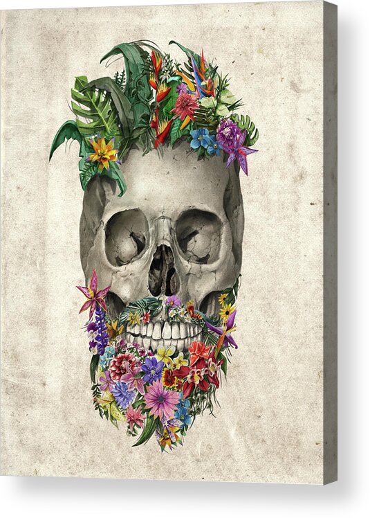 Skull Acrylic Print featuring the painting Floral Beard Skull by Bekim M