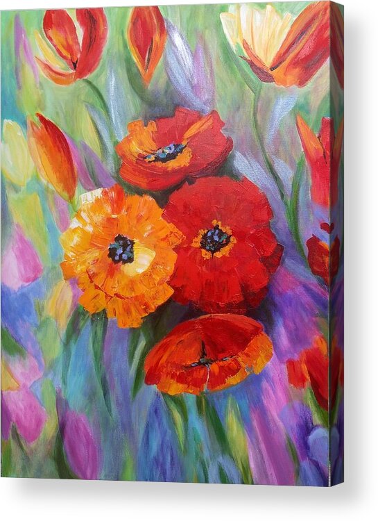 Floral Acrylic Print featuring the painting Floral Fusion by Rosie Sherman