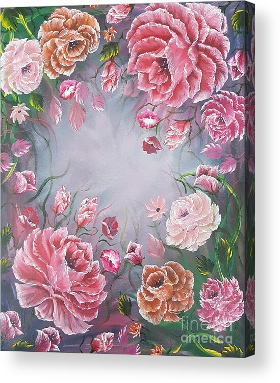 Red Acrylic Print featuring the painting Floral enchanting red roses by Angela Whitehouse