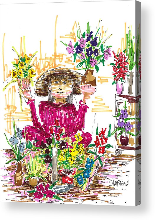 Artist Marker Acrylic Print featuring the drawing Flower Girl by Teddy Campagna
