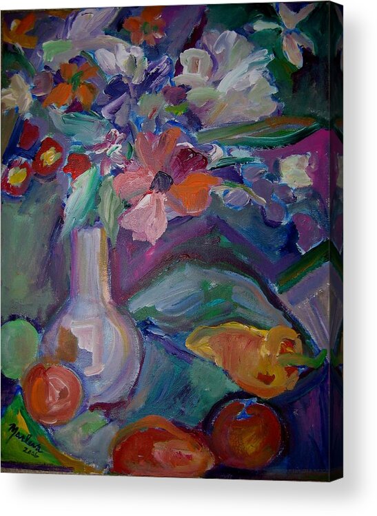 Vase Acrylic Print featuring the painting Flowers 3 by Marlene Robbins