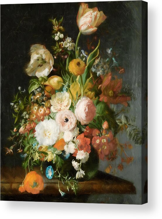 Still Life Acrylic Print featuring the painting Flowers in a Glass Vase 2 by Rachel Ruysch