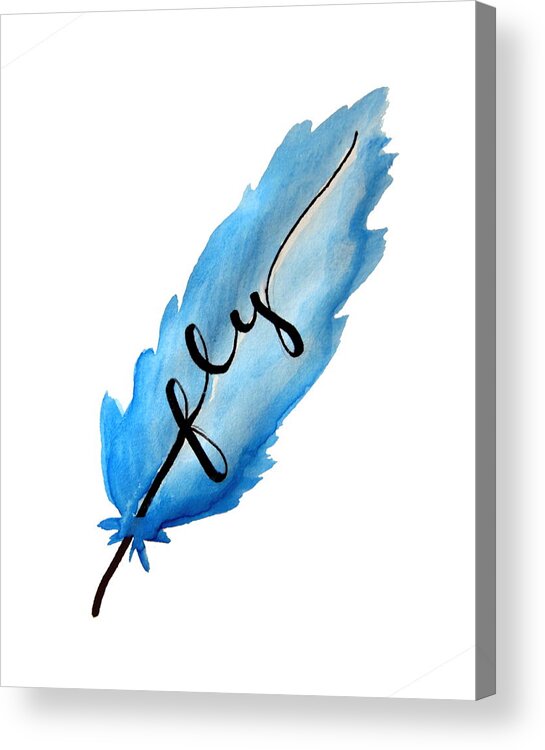 Fly Acrylic Print featuring the painting Fly Blue Feather Vertical by Michelle Eshleman