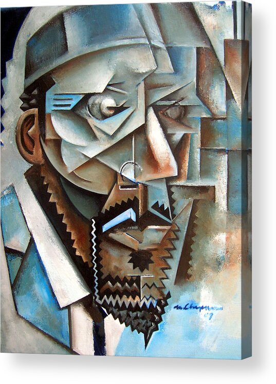 Jazz Piano Thelonious Monk Cubism Acrylic Print featuring the painting Four Blue Monk by Martel Chapman