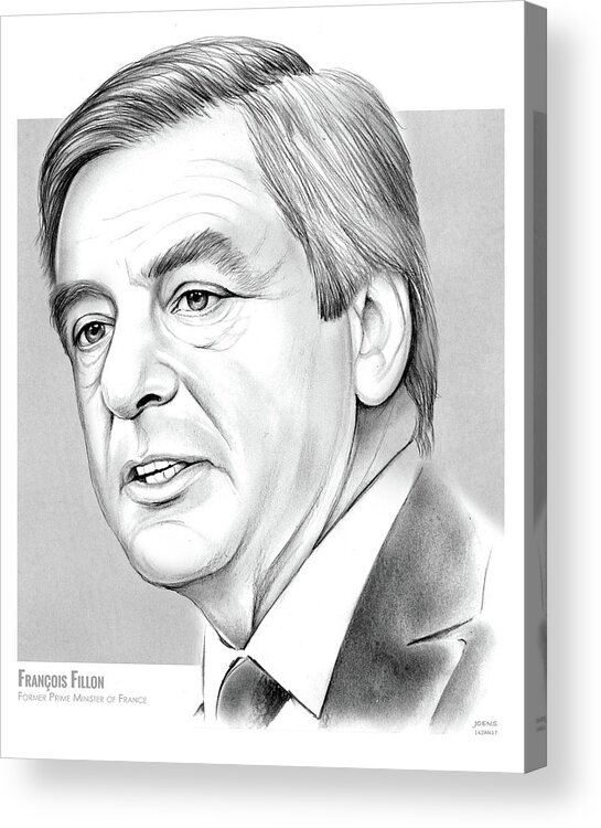 Francois Fillon Acrylic Print featuring the drawing Francois Fillon by Greg Joens