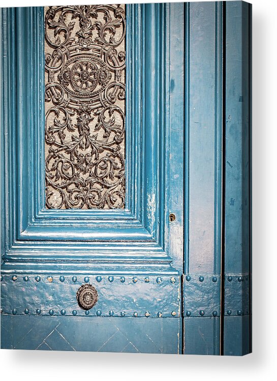 Paris Photography Acrylic Print featuring the photograph French Blue - Paris Door by Melanie Alexandra Price