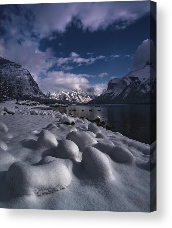 Banff Acrylic Print featuring the photograph Fresh Snow at Lake Minnewanka by Cale Best