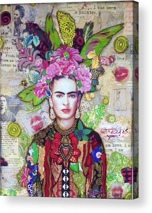 Frida Kahlo Acrylic Print featuring the mixed media Frida Kahlo by Carrie Eckert