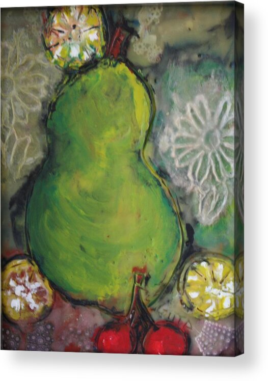 Pear Acrylic Print featuring the painting Fruits And Flowers by Gitta Brewster