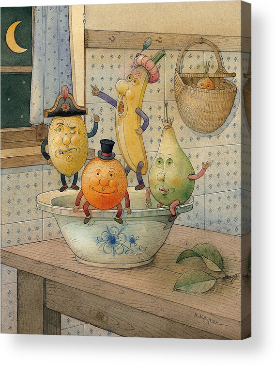 Night Moon Fruits Kitchen Acrylic Print featuring the painting Fruits by Kestutis Kasparavicius