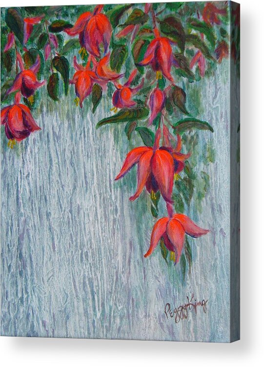 Flowers Acrylic Print featuring the painting Fuchsia on the fence by Peggy King