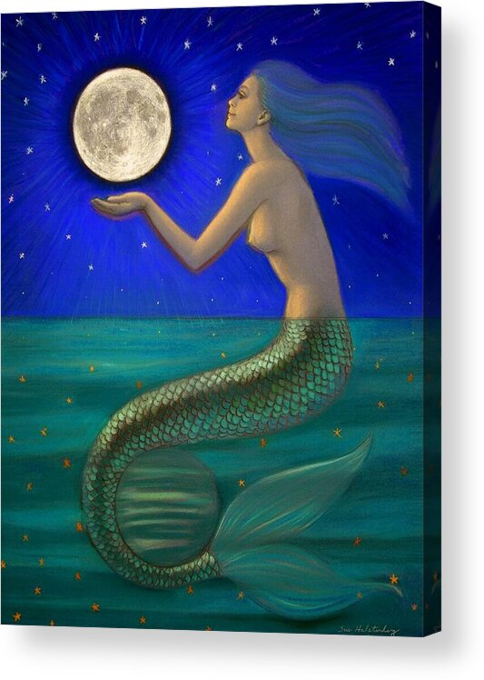 Mermaids Acrylic Print featuring the painting Full Moon Mermaid by Sue Halstenberg