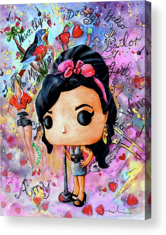 Funko Acrylic Print featuring the painting Funko Amy Winehouse by Miki De Goodaboom