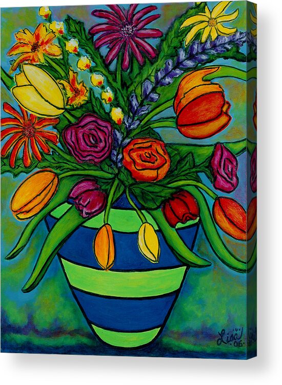 Flowers Acrylic Print featuring the painting Funky Town Bouquet by Lisa Lorenz