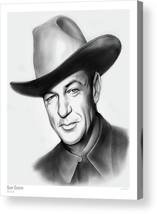 Gary Cooper Acrylic Print featuring the drawing Gary Cooper by Greg Joens