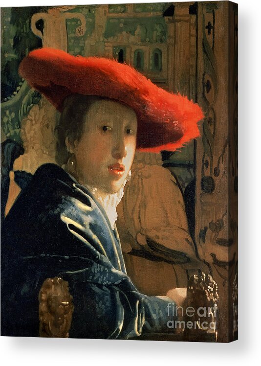 Vermeer Acrylic Print featuring the painting Girl with a Red Hat by Jan Vermeer