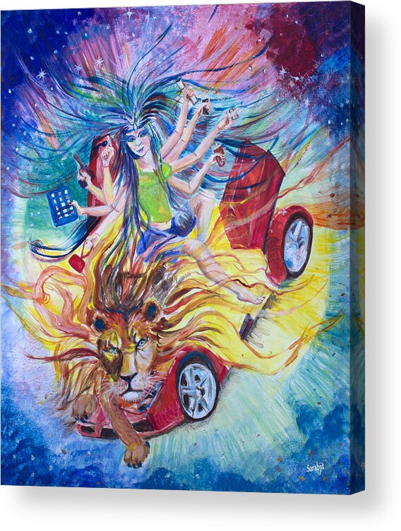 Durga Acrylic Print featuring the painting Goddess of 21st C by Sarabjit Singh