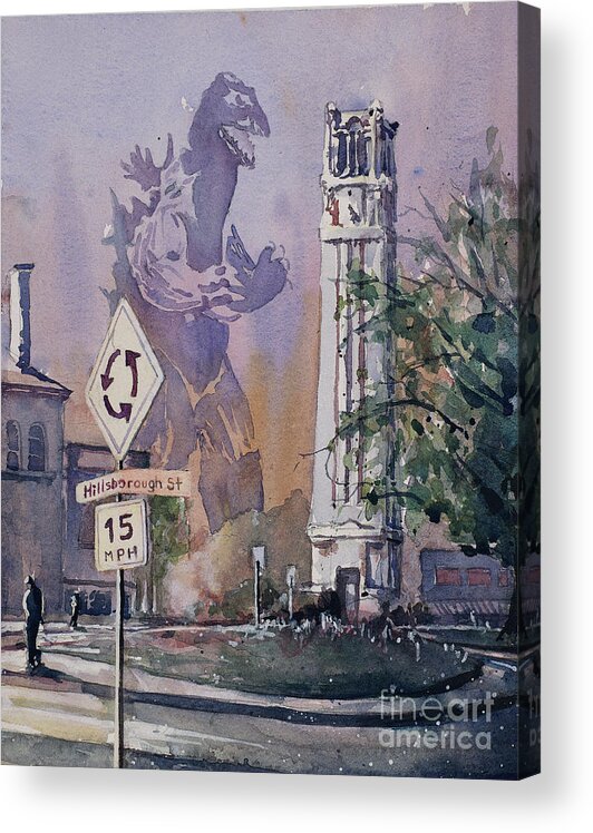 Art Prints Acrylic Print featuring the painting Godzilla Smash NCSU- Raleigh by Ryan Fox