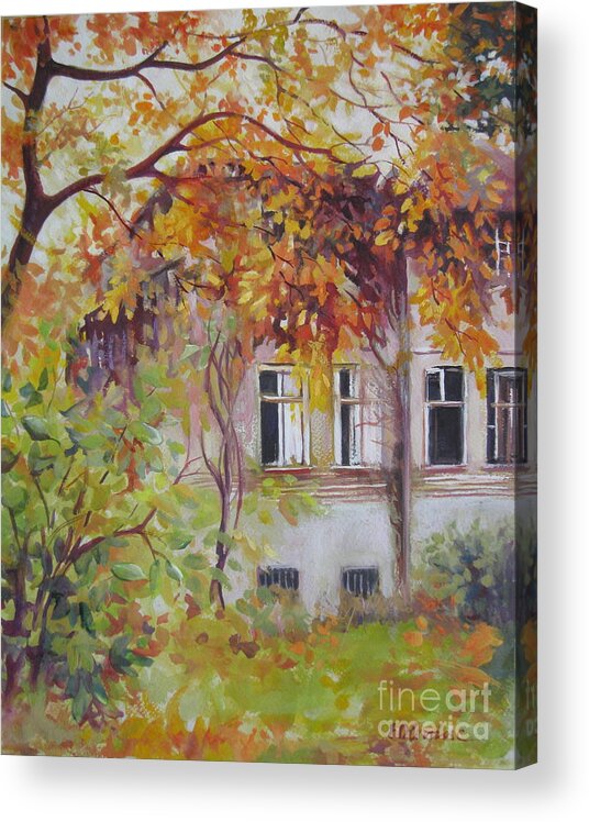 Landscape Acrylic Print featuring the painting Golden autumn by Elena Oleniuc