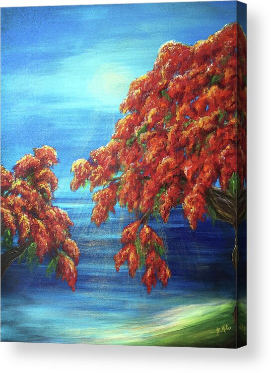 Flame Tree Acrylic Print featuring the painting Golden Flame Tree by Michelle Pier