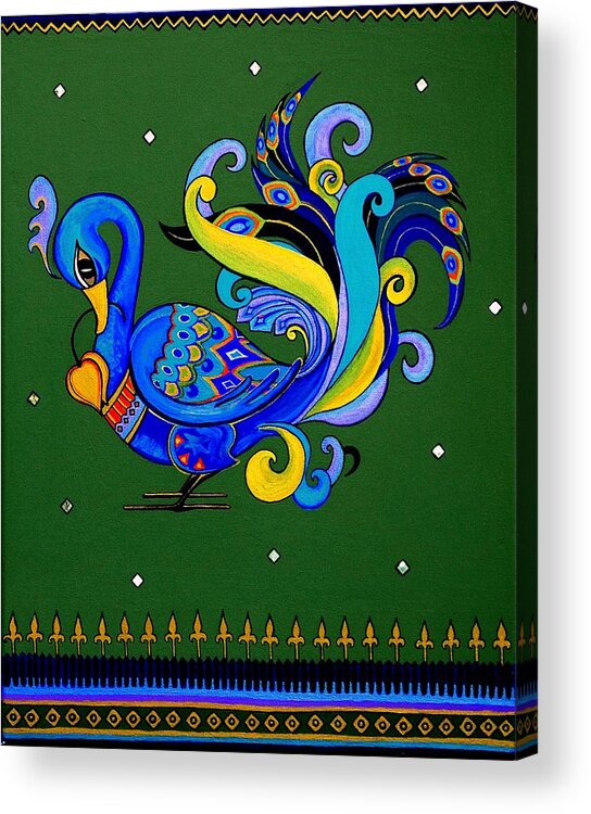 Golden Acrylic Print featuring the painting Golden Peacock by Bindu Viswanathan