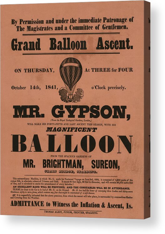  Acrylic Print featuring the drawing Grand Balloon Ascention by Vintage Pix