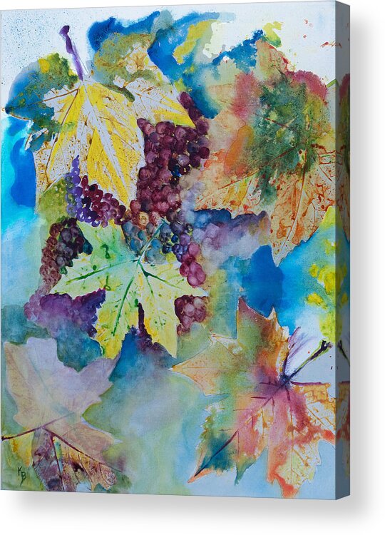 Grapes Acrylic Print featuring the painting Grapes and Leaves by Karen Fleschler