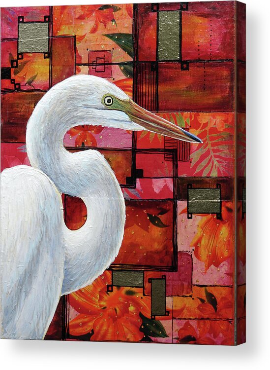 Great Egret Acrylic Print featuring the painting Great Egret Tropicale by Ande Hall