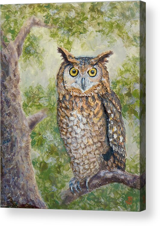 Wildlife Acrylic Print featuring the painting Great Horned Owl by Joe Bergholm