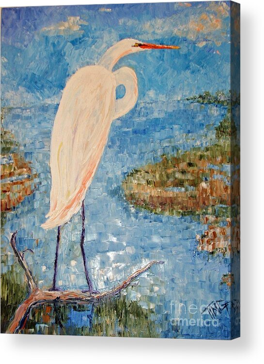Great White Egret Acrylic Print featuring the painting Great White Egret by Doris Blessington