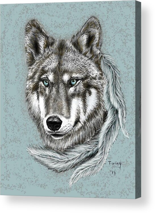 Wolf Acrylic Print featuring the digital art Grey Wolf by Teresa Wing