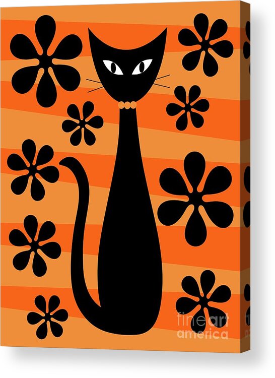 Donna Mibus Acrylic Print featuring the digital art Groovy Flowers with Cat Orange and Light Orange by Donna Mibus