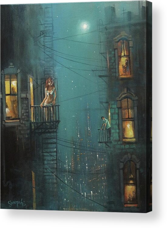 Night City Acrylic Print featuring the painting Heat Wave by Tom Shropshire