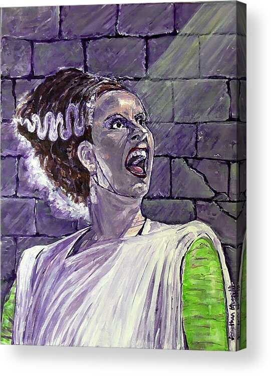 Bride Of Frankenstein Universal Monsters 1935 Elsa Lanchester Boris Karloff 1935 Hollywood Jonathan Morrill Johnny In Monsterland Provincetown Lesbian Charles Laughton Turner Classic Movies Los Angeles 2015 80th Anniversary Acrylic Print featuring the painting Here Comes The Bride by Jonathan Morrill