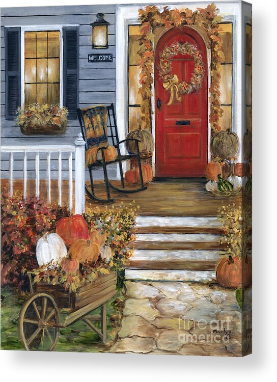 Halloween Acrylic Print featuring the painting Pumpkin Porch by Marilyn Dunlap