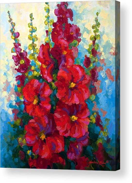 Floral Acrylic Print featuring the painting Hollyhocks by Marion Rose