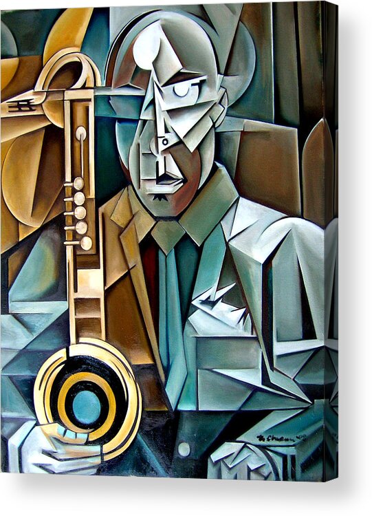 Jazz Saxophone Tim Warfield Acrylic Print featuring the painting Horn and Man by Martel Chapman