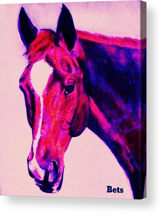 Horse Acrylic Print featuring the painting Horse Art Horse Portrait Maduro deep pink by Bets Klieger