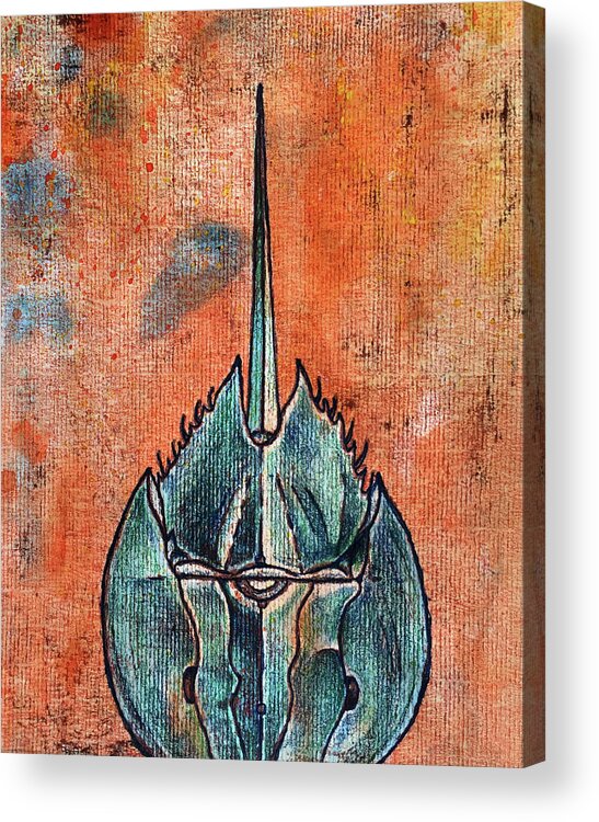 Horseshoe Crab Acrylic Print featuring the mixed media Horseshoe Crab No.3 by AnneMarie Welsh