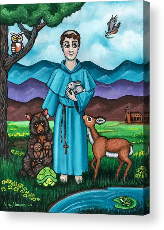 St. Francis Acrylic Print featuring the painting I am Francis by Victoria De Almeida