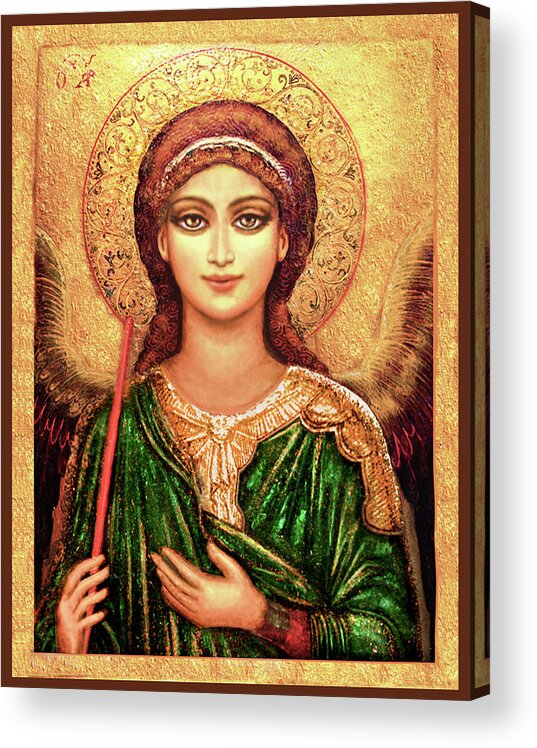 Christian Icons Print Acrylic Print featuring the mixed media Icon Angel in Green by Ananda Vdovic