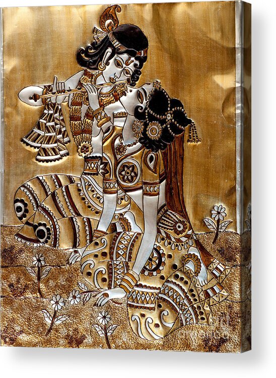 Embossing Acrylic Print featuring the painting Indian God Radha Krishna by Anannya Chowdhury