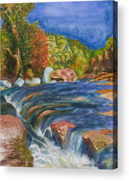 Oak Creek Acrylic Print featuring the painting Into Slide Rock by Eric Samuelson