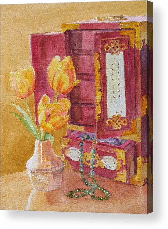 Tulips Acrylic Print featuring the painting Jade and Tulips II by Jenny Armitage