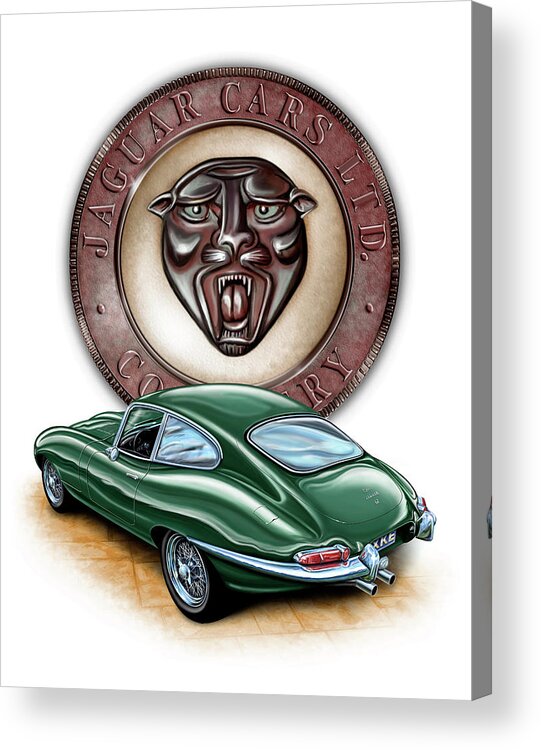 Jaguar Acrylic Print featuring the painting Jaguar XKE British Racing Green by David Kyte