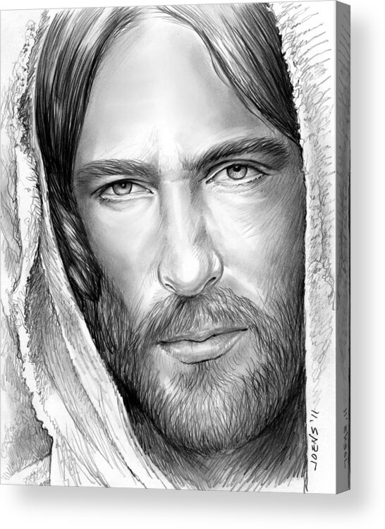 Jesus Acrylic Print featuring the drawing Jesus Face by Greg Joens