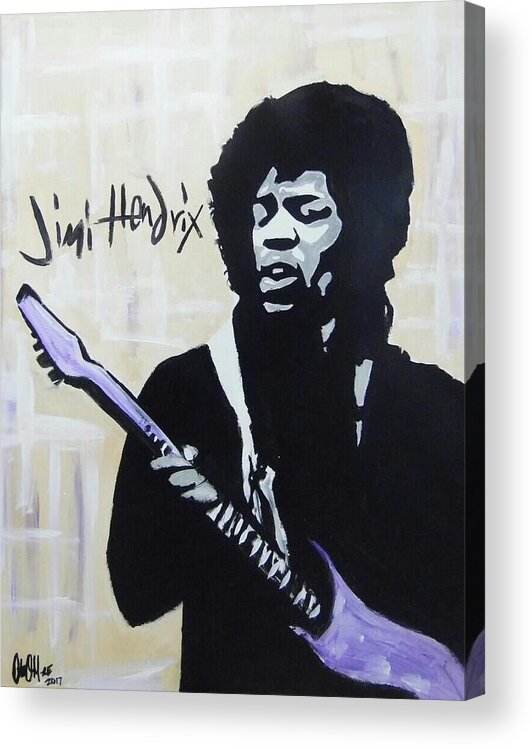 Jimi Hendrix Acrylic Print featuring the painting Jimi Gretness by Antonio Moore